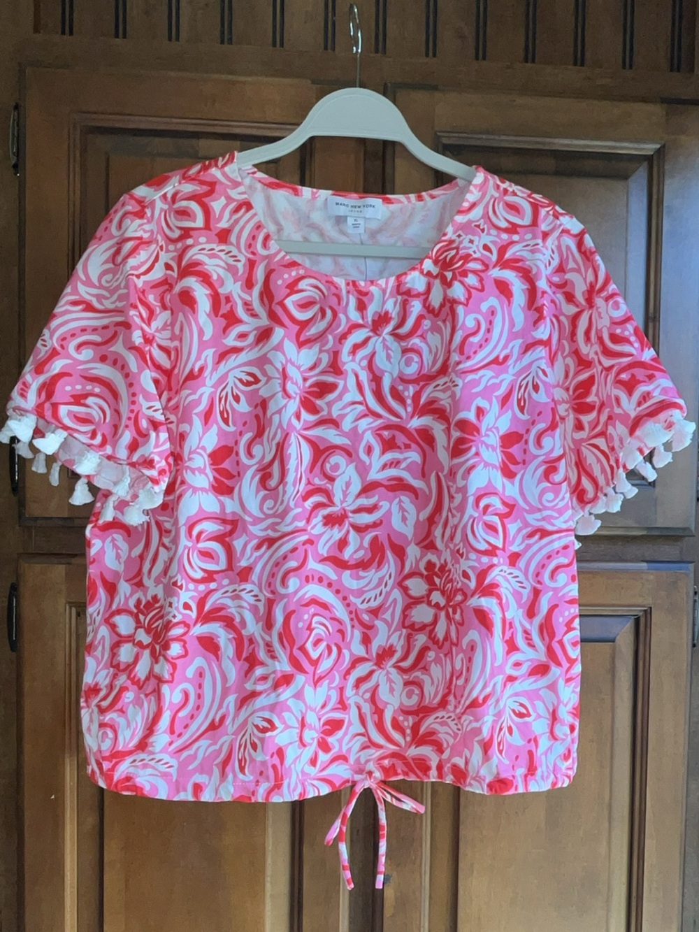 Marc New York Floral Tassel Hem Blouse Pink White Boho Top XL NWT - Picture 2 of 7